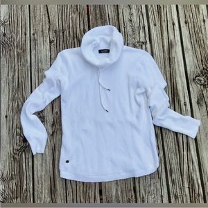 Women RALPH LAUREN Solid White Waffle Cowl Neck Pullover Top Shirt Size Large
